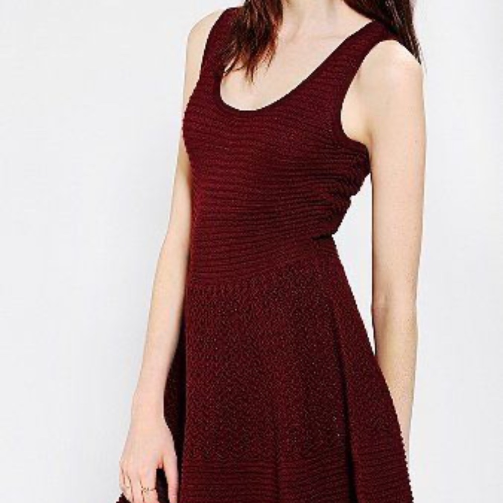 BB Dakota Burgundy/Maroon Textured Knit Sweater Dress Tank Back Zipper Sz S